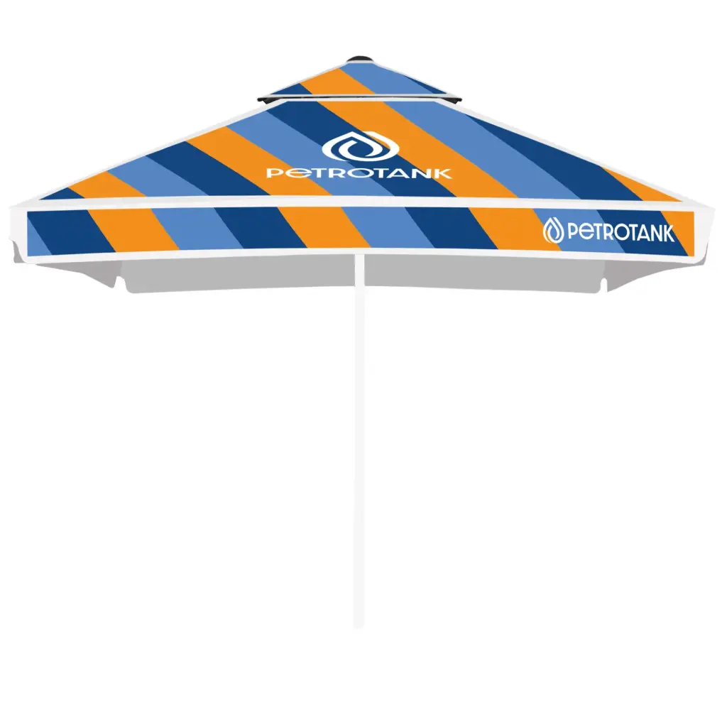 Poszycie parasola Easy Up Plus w sitodruku płaskim (kwadrat / 3,5 m / 4 panele, z drugim daszkiem, tkanina 100% poliester, gramatura 215± 10 g/m², bez owiewki / lamówka podwinięta, do 5 szt. w kartonie)