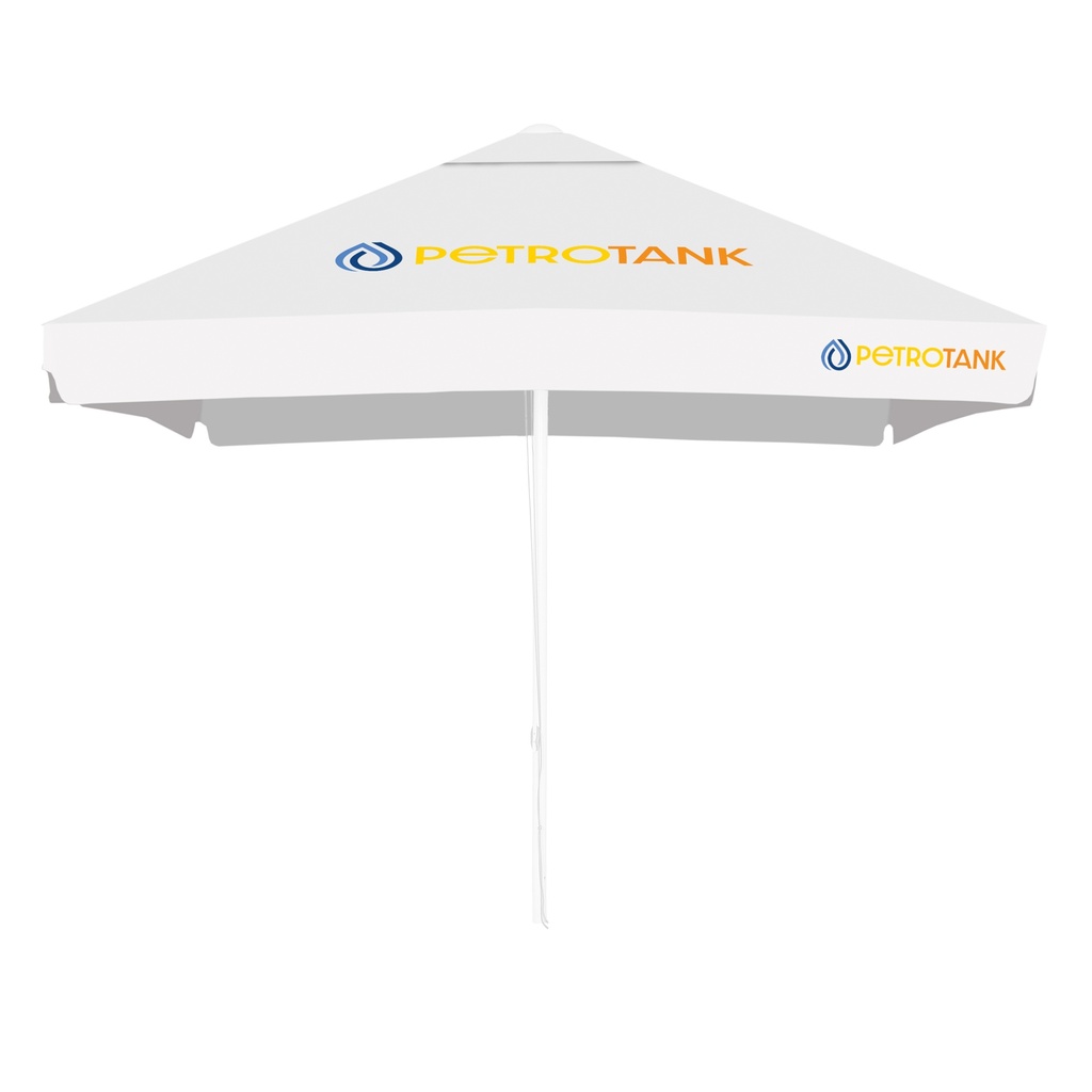 Poszycie parasola Classic z nadrukiem na tkaninie jednolitej PES (kwadrat / 3,0 m / 4 panele, w całości, tkanina 100% poliester, gramatura 210± 10 g/m², 1807001 White, z owiewką / lamówka biała, do 5 szt. w kartonie)