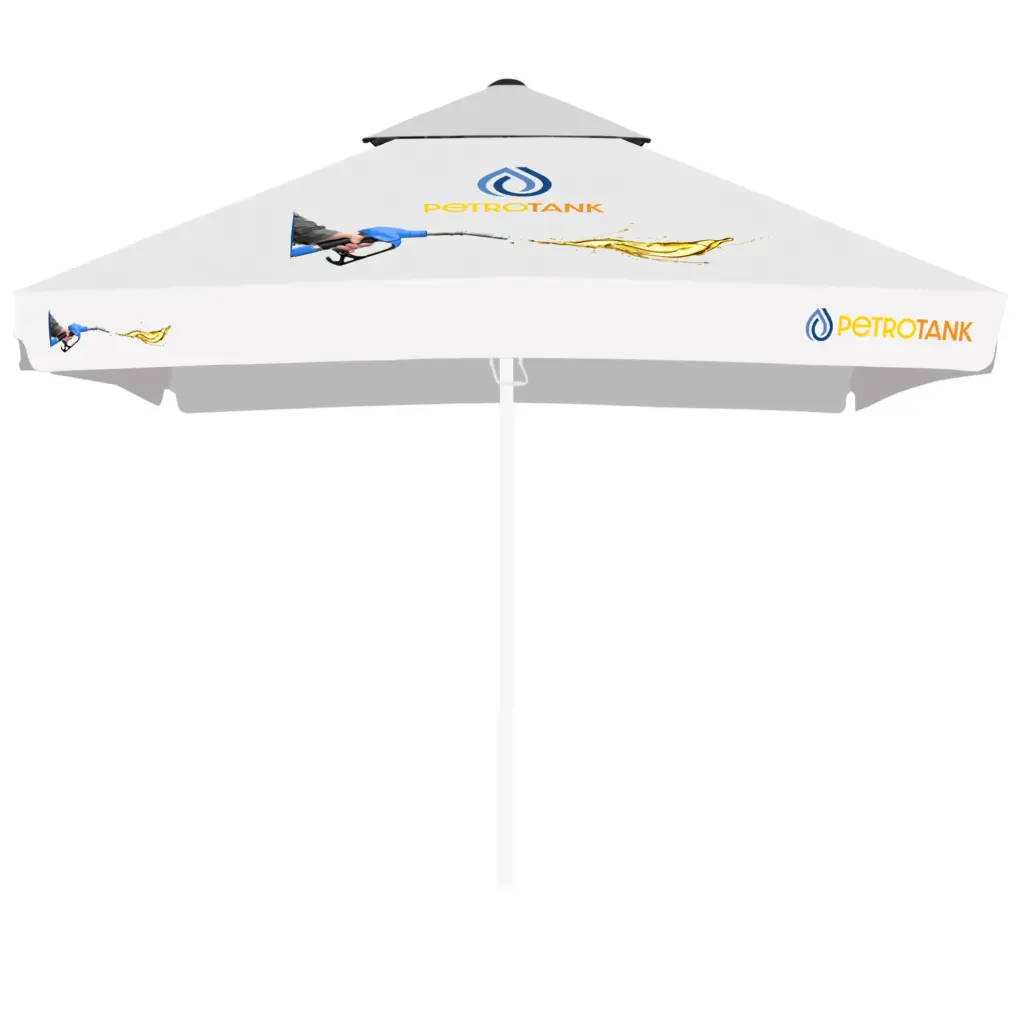 Poszycie parasola DarkLume w druku cyfrowym (kwadrat / 3,5 m / 4 panele, z drugim daszkiem, tkanina 100% poliester, gramatura 197 ± 10 g/m², bez owiewki / lamówka podwinięta, do 5 szt. w kartonie)